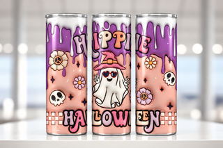 Hippie Halloween witch-hat ghost — three views of one tumbler