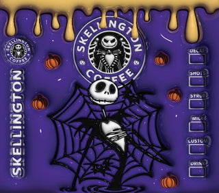 Skeleton coffee parody on purple — original flat artwork preview