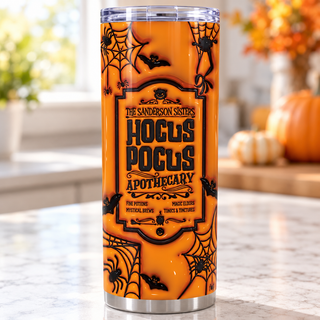 Witch Apothecary orange design — one tumbler in kitchen setting