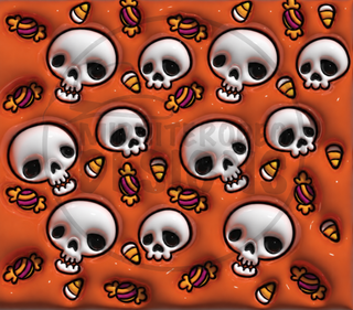 Skulls and Halloween candy on orange — watermarked full artwork