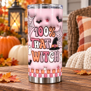 100% That Witch — one tumbler in porch setting