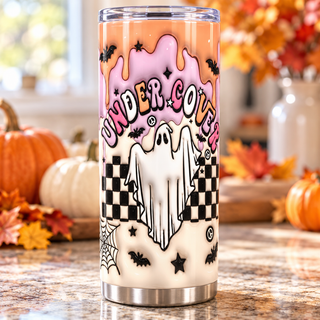 Under Cover ghost on checkerboard — one tumbler in kitchen setting