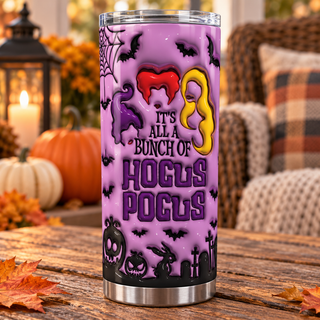 Witch Lettering on purple — one tumbler in porch setting