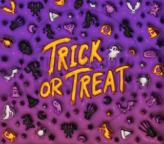 Trick or Treat: purple Halloween icon pattern — watermarked full artwork