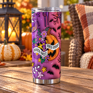 Sorta Sweet Sorta Spooky: floral pumpkin — one tumbler in porch setting