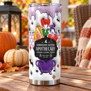 Witch Apothecary: witches and cauldron — one tumbler in porch setting