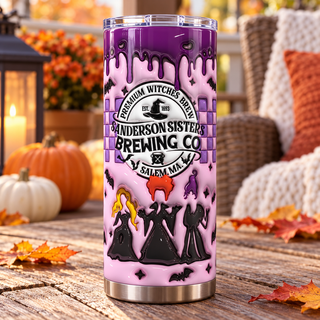 Witch Brewing: purple checkerboard — one tumbler in porch setting