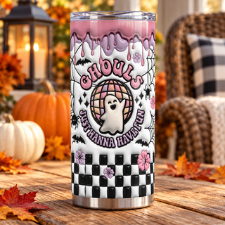 Ghouls Just Wanna Have Fun: disco-ball ghost — one tumbler in porch setting