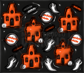Haunted houses, ghosts and mouths on black — watermarked full artwork