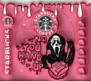 Screaming-Mask Character coffee parody: No You Hang Up on pink — watermarked full artwork