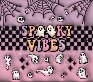 Spooky Vibes: ghosts and checkerboard on purple — watermarked full artwork