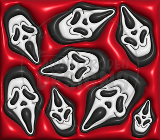 Black Screaming-Mask Character mask pattern on red — watermarked full artwork