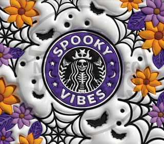 Spooky Vibes coffee parody with flowers and webs — watermarked full artwork