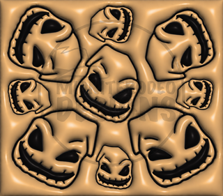 Burlap Creature faces on tan — watermarked full artwork