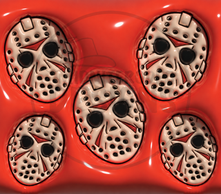 Hockey-Masked Character masks on red — watermarked full artwork