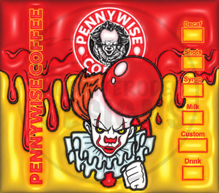 Sinister Clown coffee parody: Horror balloon design — watermarked full artwork