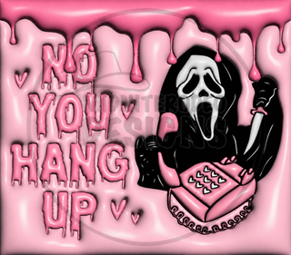 Screaming-Mask Character on pink phone: No You Hang Up — watermarked full artwork