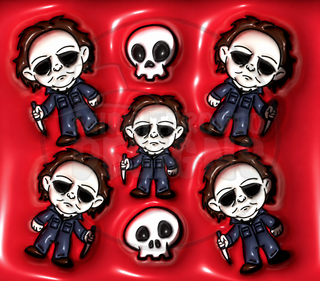 Pale-Masked Character figures and skulls on red — watermarked full artwork