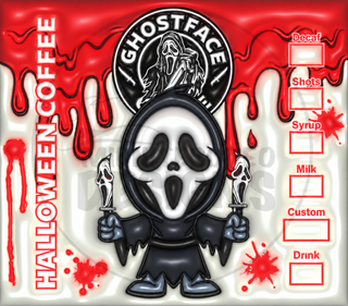 Screaming-Mask Character Halloween coffee parody — watermarked full artwork