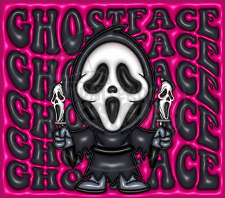 Screaming-Mask Character with repeated name lettering on pink — watermarked full artwork