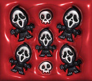 Screaming-Mask Character figures and skulls on red — watermarked full artwork