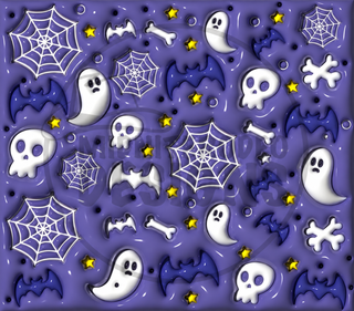 Ghosts, skulls, bats and webs on purple — watermarked full artwork