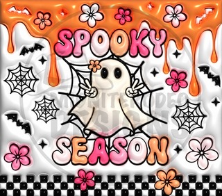 Spooky Season: ghost, flowers and orange drips — watermarked full artwork