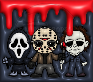 Spooky Masked Character Group with Red Drips — watermarked full artwork