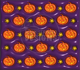 Orange jack-o-lanterns and stars on purple — flat