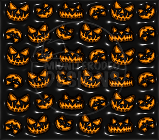 Orange jack-o-lantern faces on black — watermarked artwork