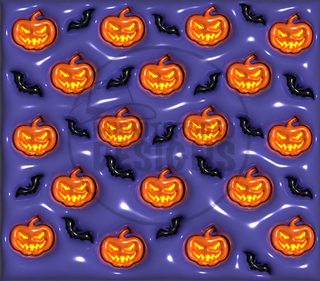 Jack-o-lanterns and bats on blue-purple — watermarked artwork
