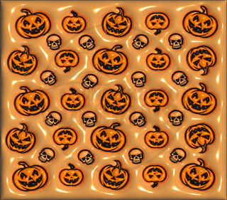 Jack-o-lanterns and skulls on tan — watermarked artwork