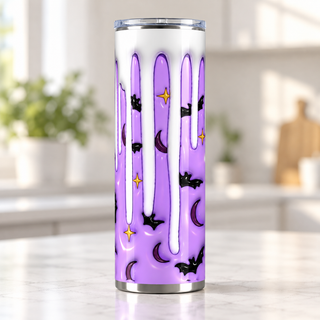 Bats on lavender with white drips — single tumbler on kitchen counter