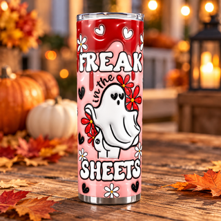 Freak in the Sheets: ghost and flowers — single tumbler on autumn porch