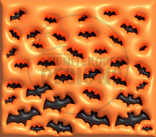 Black bats on orange — full flat artwork preview with faint MidniteRodeo Designs logo watermark