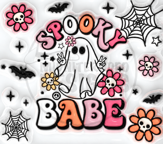 Spooky Babe: ghost, flowers and webs — full flat artwork preview with faint MidniteRodeo Designs logo watermark