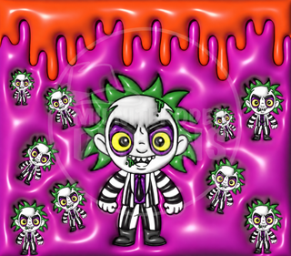 Striped-Suit Character on pink with blood drips — full flat artwork preview with faint MidniteRodeo Designs logo watermark