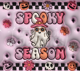 Spooky Season: witch-hat ghost on pink — full watermarked artwork preview