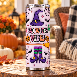 Bad Witch Vibes: witch accessories — single tumbler in a porch setting